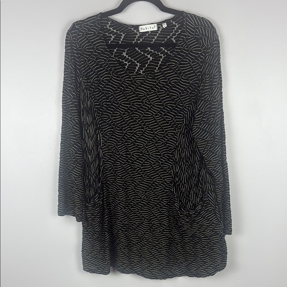Habitat Black White Stretch Rayon Blend Tunic Top with Pockets Size XL - Picture 2 of 12